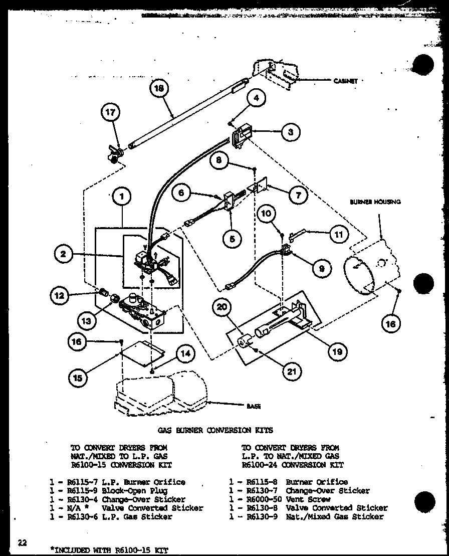 Amana TEA800/P75752-5W gas burner conversion kits diagram