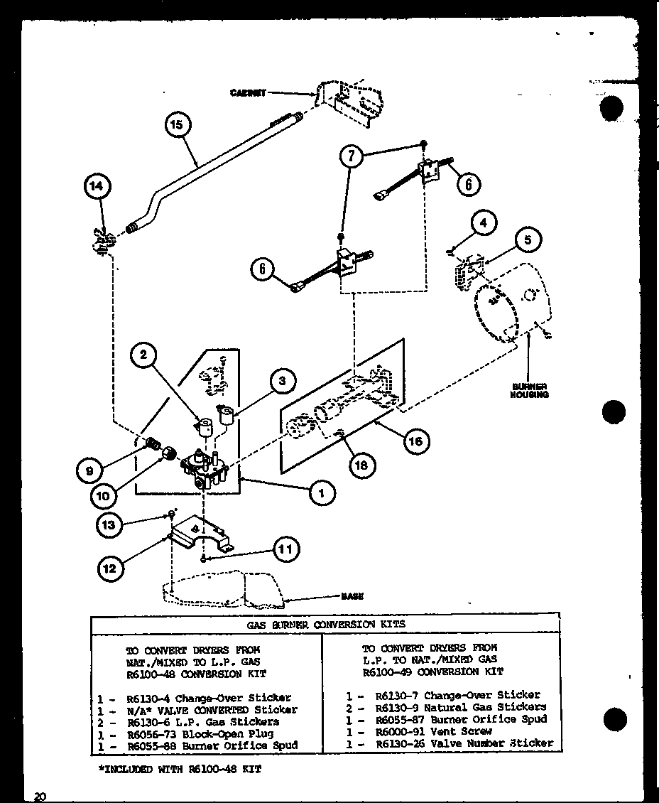 Amana LE2400/P7762202W gas burner conversion kits (lg1101/p7762204w) (lg2401/p7762205w) (lg2501/p7762206w) diagram