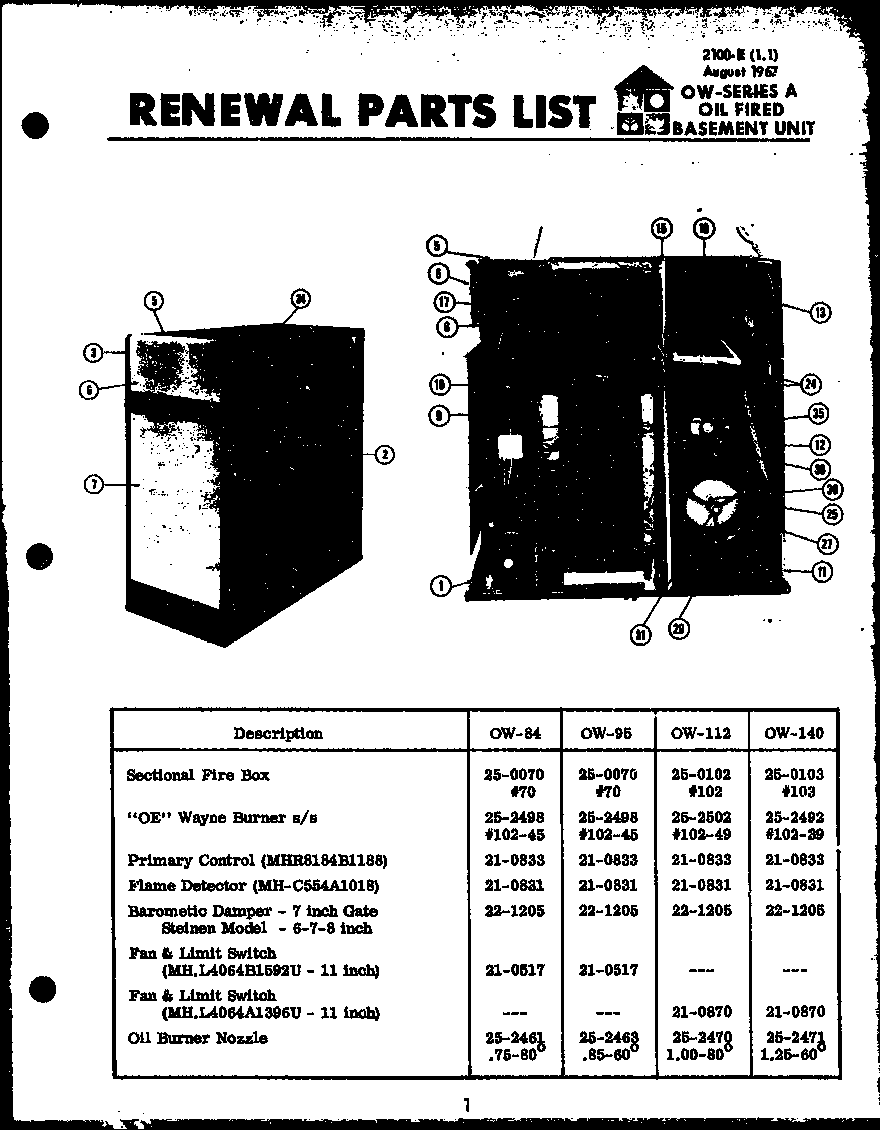 Amana OW-84 renewal parts list diagram