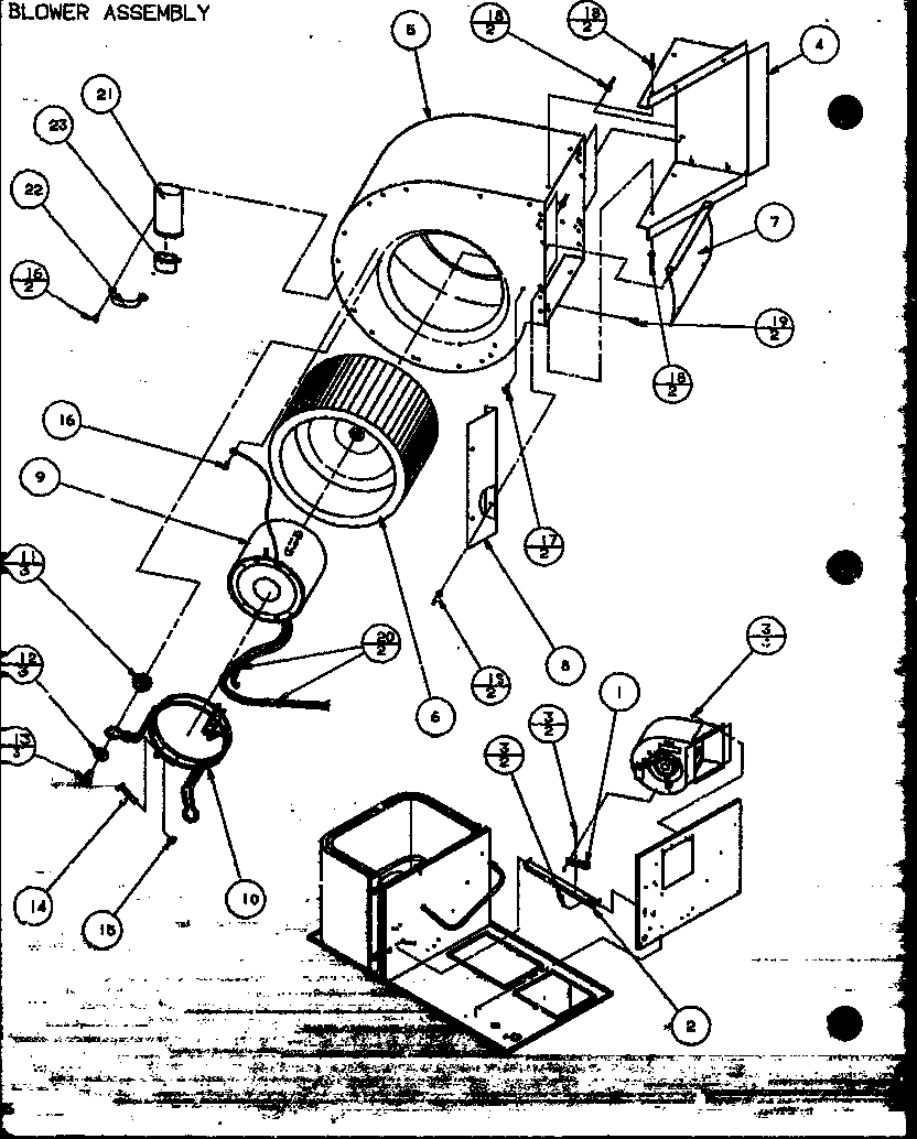 Amana PHK120/P9828401C blower assembly (spco42001a/p9999105c) (spco42003a/p9999106c) (spco48001a/p9999107c) (spco48003a/p9999108c) (spco60001a/p9999109c) (spco60003a/p9999110c) diagram