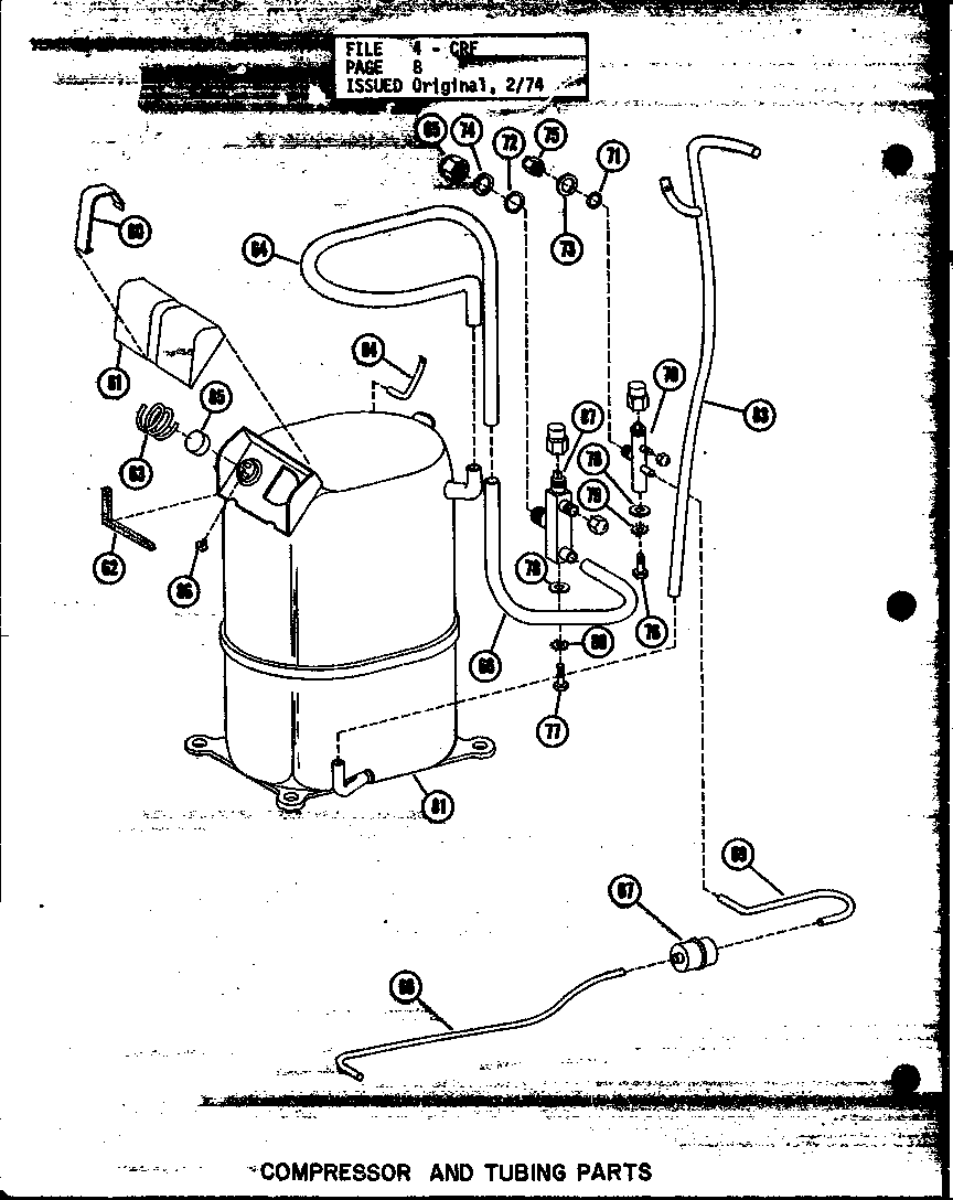 Amana CRF1.5-1J/P55057-1C compressor and tubing parts diagram