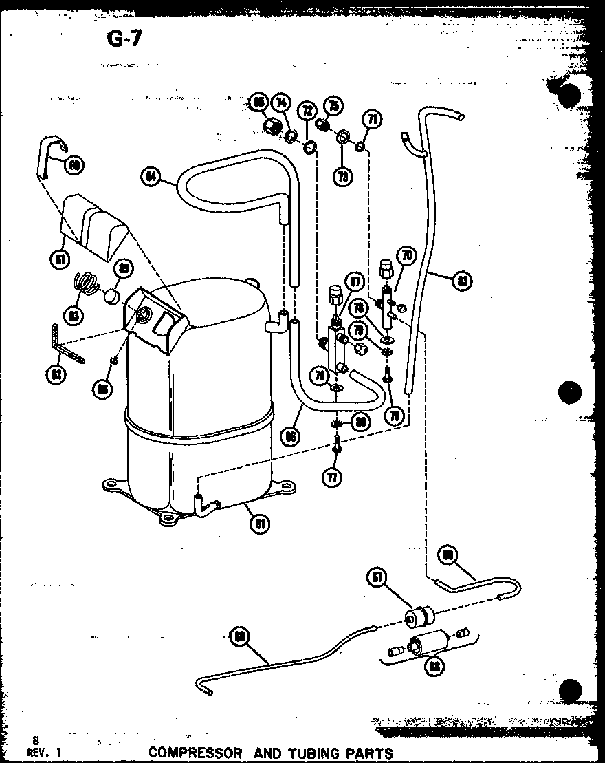 Amana CRF2.5-1J/P55200-18C compressor and tubing parts diagram