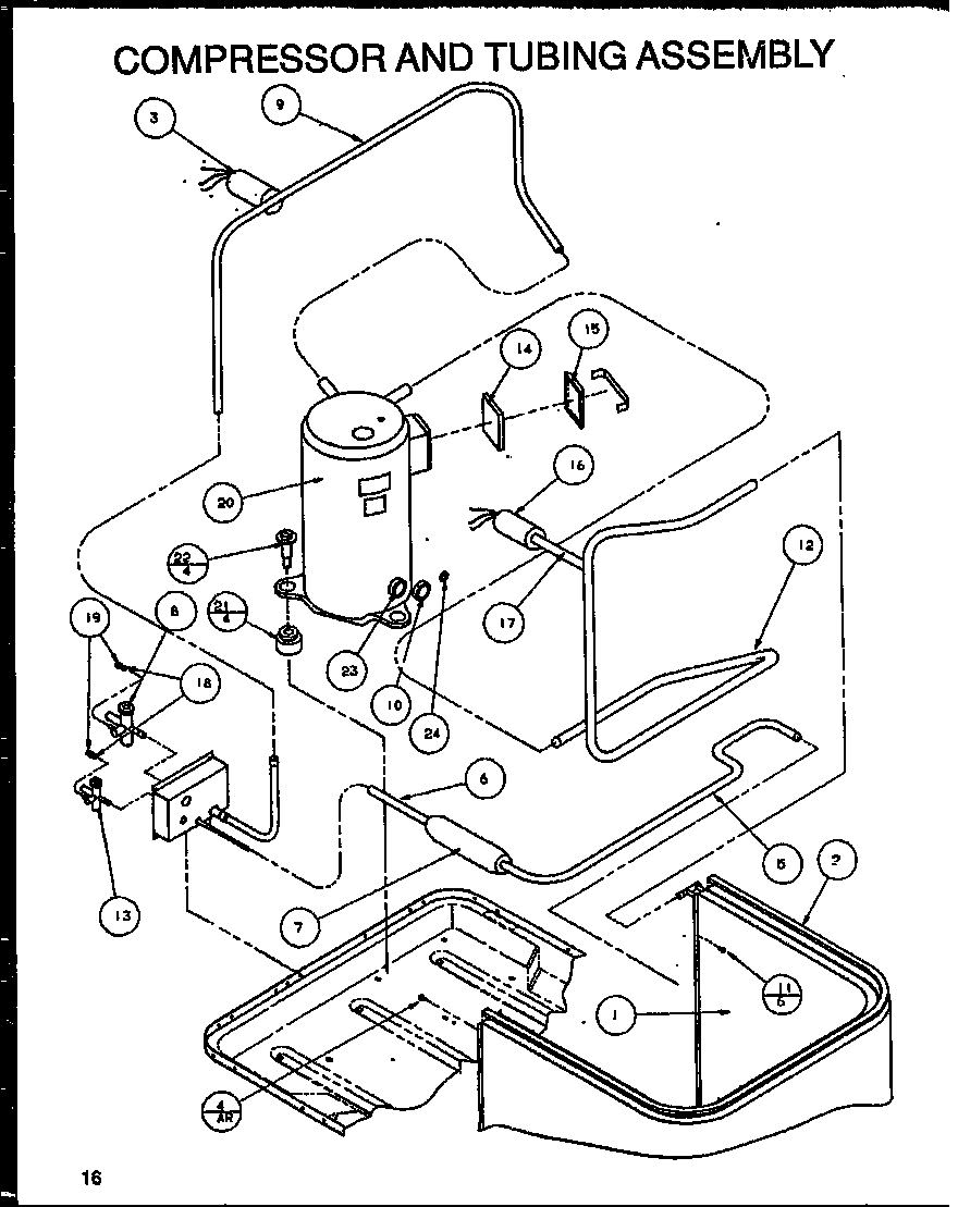 Amana SRCF36U01D/P1100003C compressor and tubing assembly (srcf48u01d/p1100005c) (srcf48u01e/p1100011c) (srcf48u03d/p1100006c) (srcf48u03e/p1100012c) (srcf60u01d/p1100007c) (srcf60u03d/p1100008c) diagram