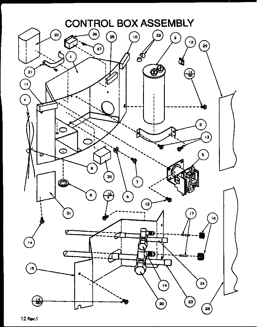 Amana ARCF24U01D/P9885202C control box assembly (arcf60u01b/p9917919c) (arcf60u01d/p9885208c) (arcf60u01e/p1128001c) diagram