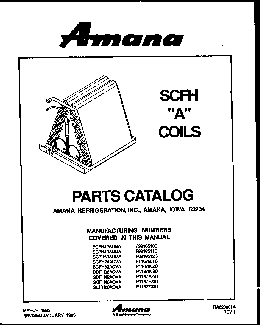 Amana SCFH42AOVA/P1167701C "a" coil assembly (scfh60aova/p1167703c) diagram