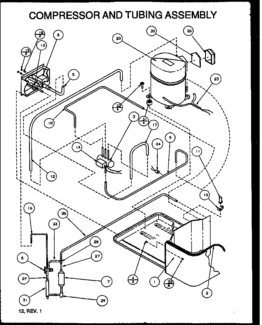 Amana SRHF24U01B/P1163802C compressor and tubing assembly (srhf60u01b/p1100810c) (srhf60u03b/p1100811c) diagram