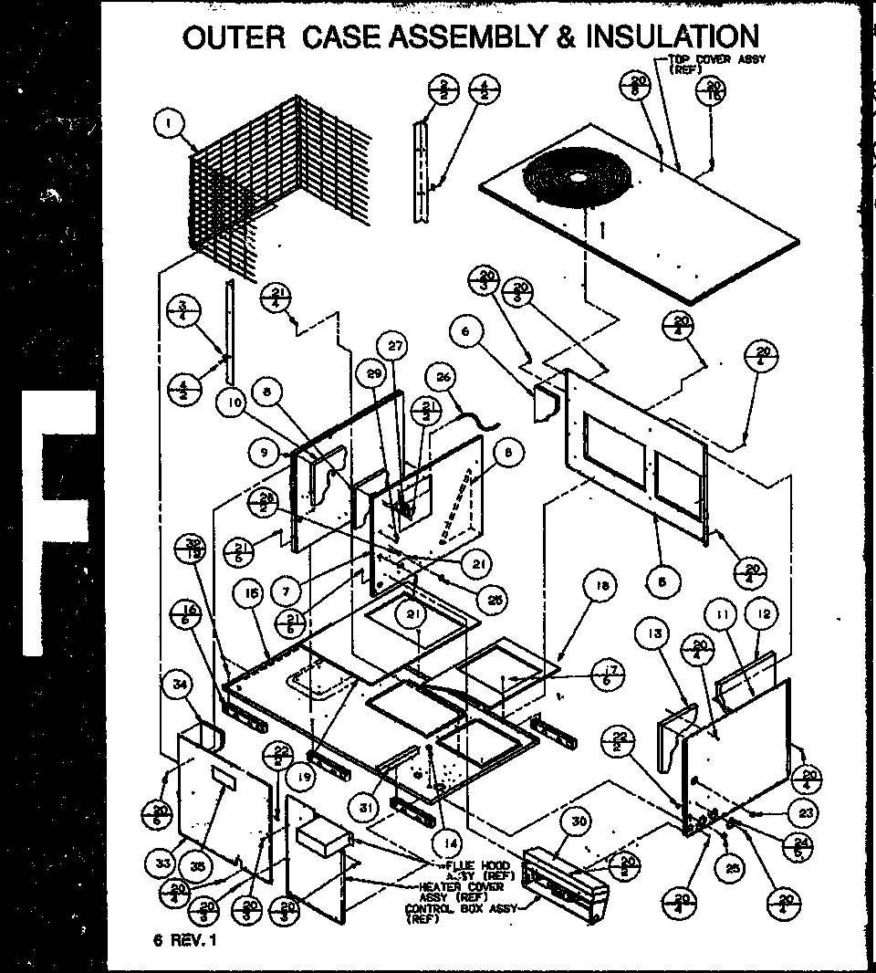 Amana PGB42B1152A/P1152504C outer case assembly & insulation diagram