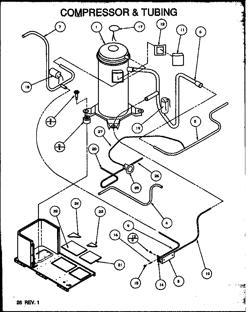 Amana PGB42B1152A/P1152504C compressor & tubing (pgb42a0902a/p1152501c) (pgb42a1152a/p1152502c) (pgb42b1152a/p1152504c) (pgb42b0902a/p1152503c) (pgb48b0902a/p1152505c) (pgb48b1352a/p1152509c) (pgb48b1152a/p1152507c) (pgb60b0902a/p1155801c) (pgb60b1152a/p1155803c) (pgb60b1352a/p11558 diagram