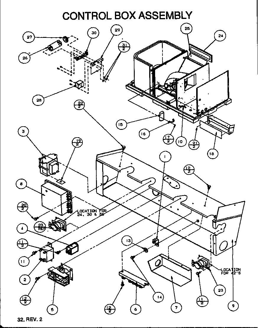 Amana PGA30B0702A/P1154005C control box assembly (pga42b1152a/p1154103c) (pga42b0903a/p1154102c) (pga42b1153a/p1154104c) (pga42b0902a/p1154101c) (pga48b0902b/p1154111c) (pga48b0903a/p1154106c) (pga48b0903b/p1154112c) (pga48b0904a/p1154117c) (pga48b1152a/p1154107c) (pga48b1152b/p1154 diagram