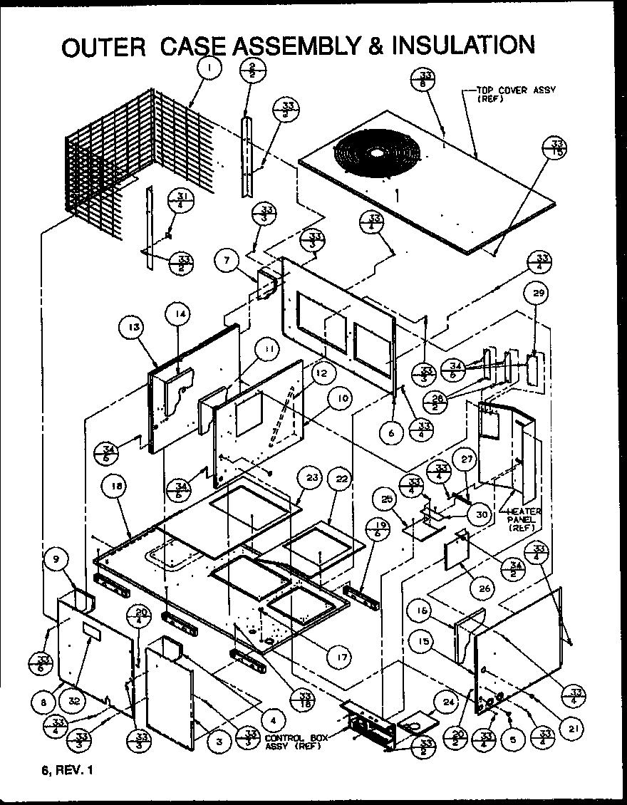 Amana PHA42B0001A/P1153901C outer case assembly & insulation diagram