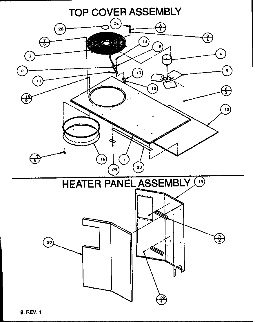 Amana PHA42B0001A/P1153901C top cover assembly/heater panel assembly diagram
