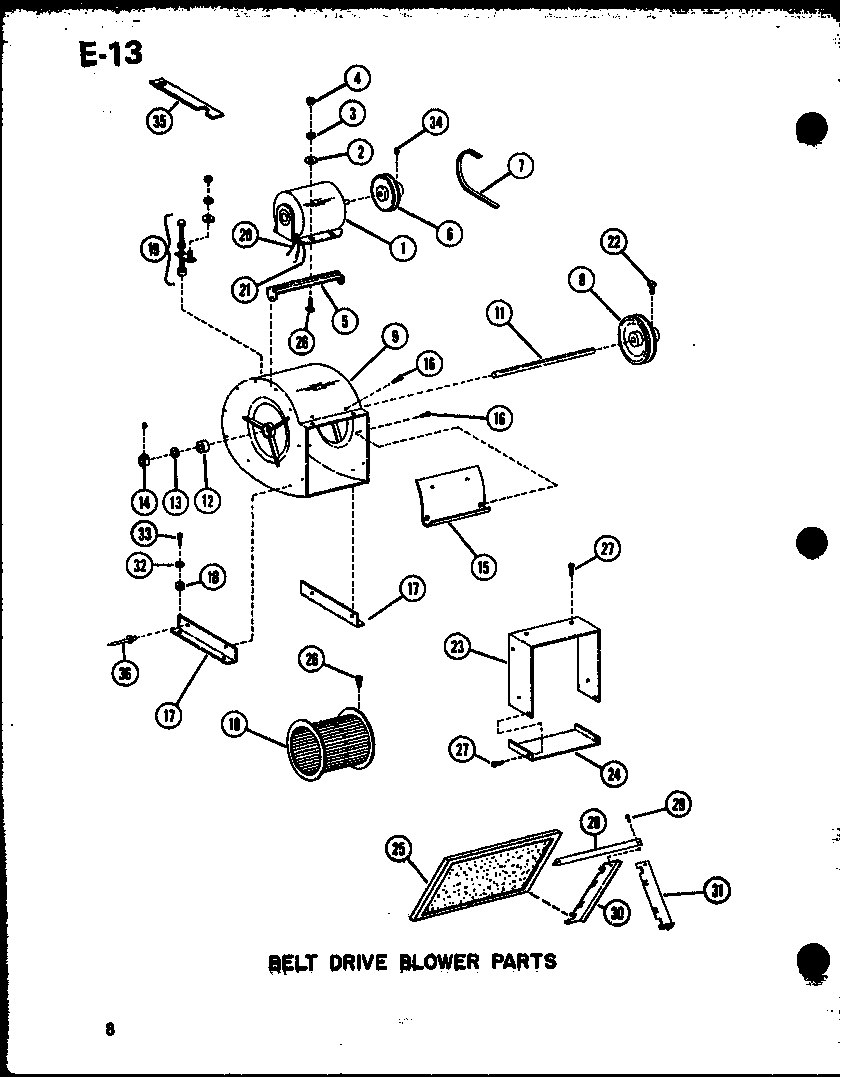Amana GLE140M-R4/P96484-3F belt drive blower parts diagram