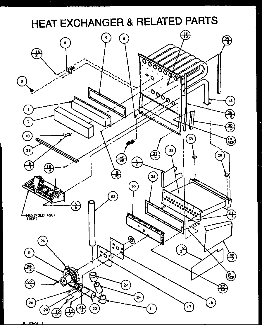 Amana GUC07035 heat exchanger & related parts (guc045c30c/p1114307f) (guc045x30a/p1173601f) (guc07035) (guc070c40c/p1114309f) (guc070x40a/p1173603f) diagram