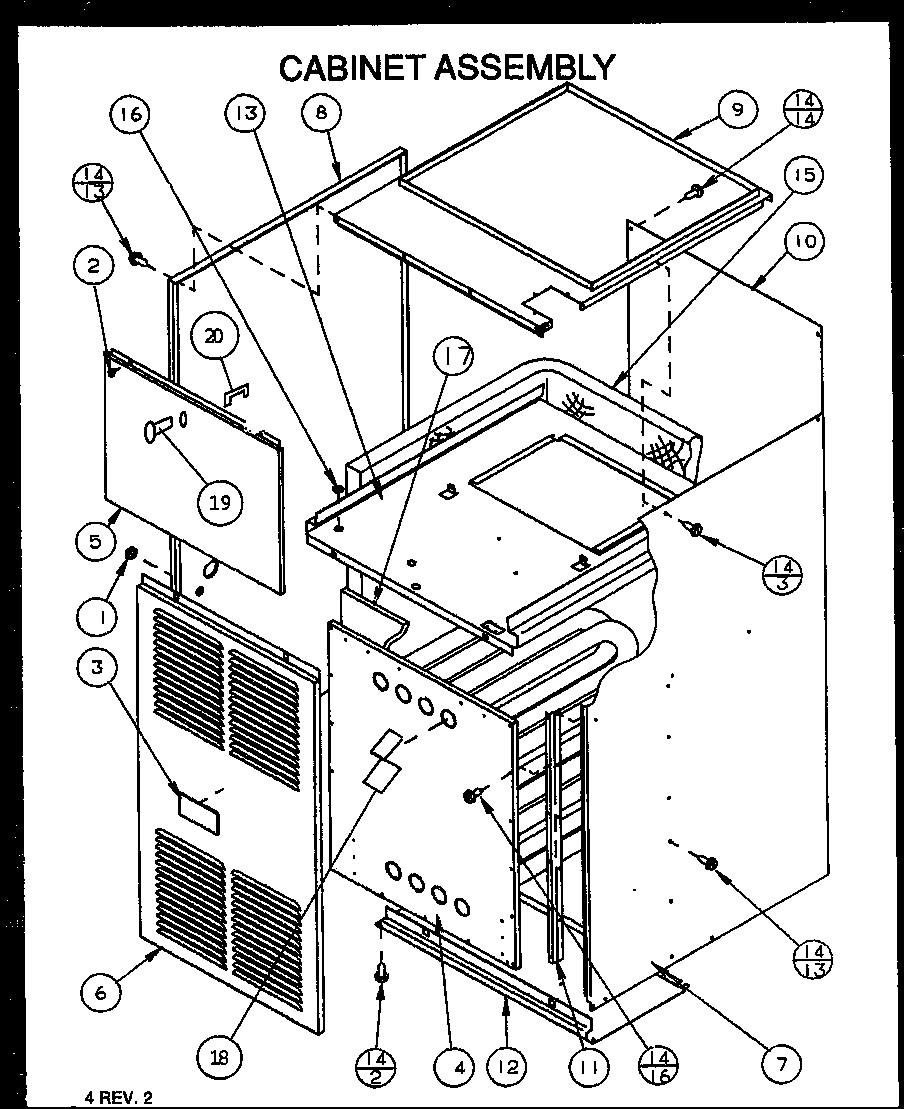 Amana GCI140D50A/P1155308F cabinet assembly diagram
