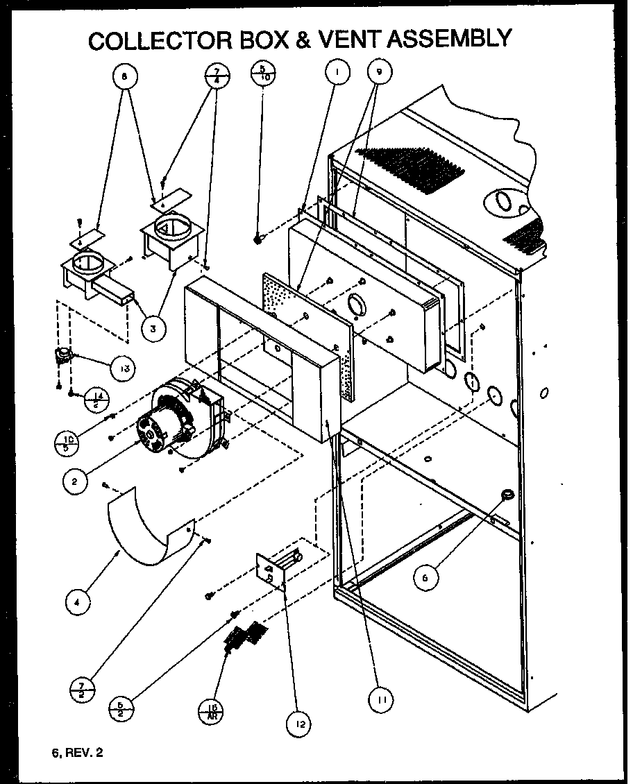Amana GUI140E35A/P1159915F collector box & vent assembly diagram