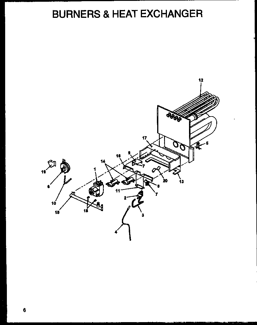 Amana GMI120B40A/P1171708F burners & heat exchanger diagram