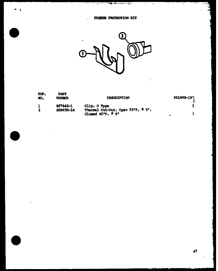 Amana 611-0107-01 freeze protection kit (d61689-1r/p61689-1r) diagram