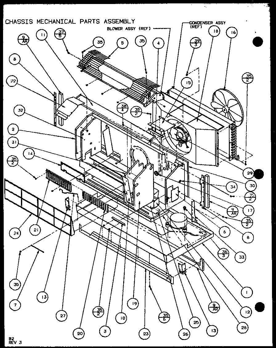 Amana PTH09300FR/P1103401R chassis mechanical parts assembly (pth15300er/p9812622r) (pth15400er/p9872122r) diagram