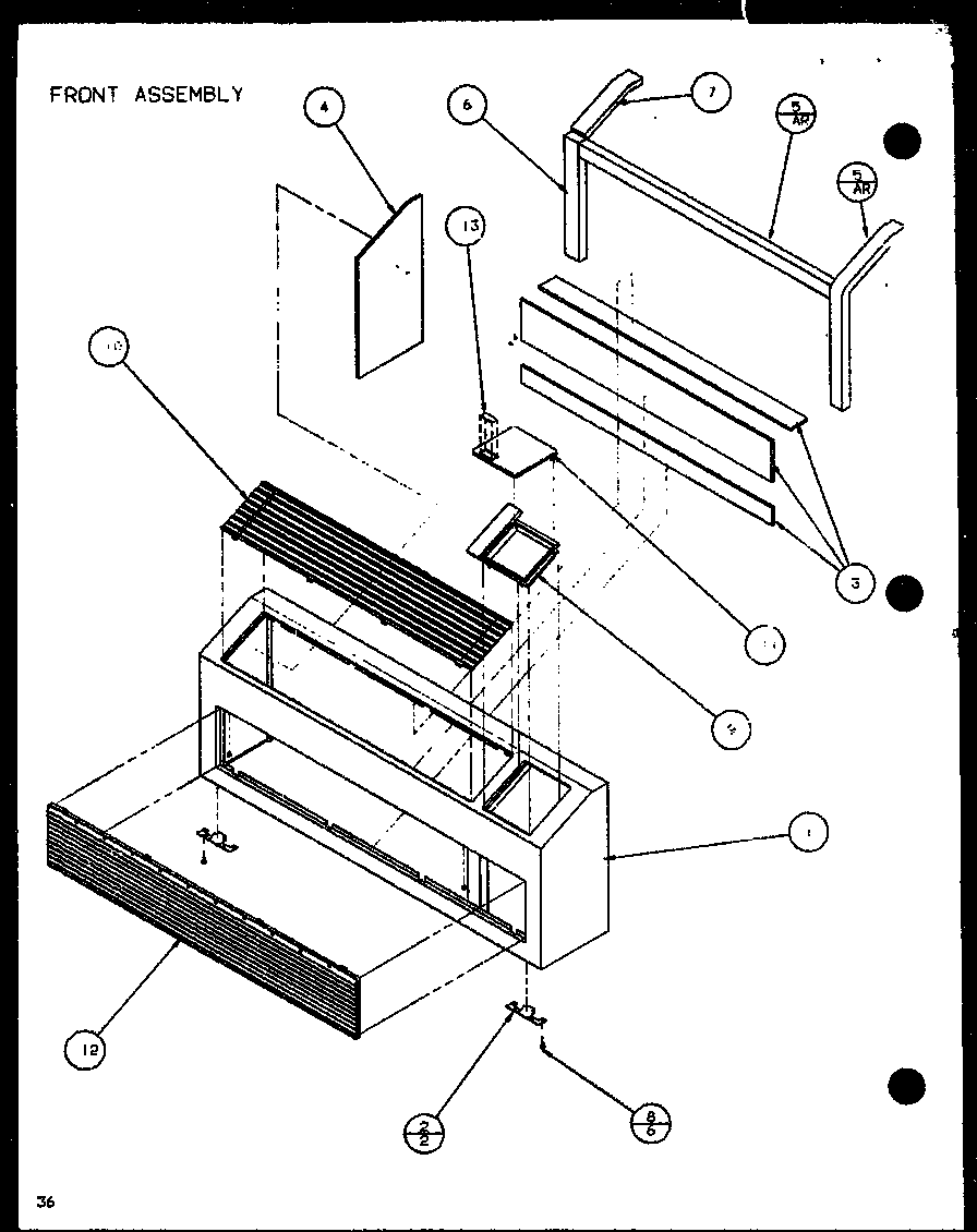 Amana PTC12400ER/P9872229R front assembly (ptc12300er/p9812515r) (ptc12400er/p9872215r) diagram