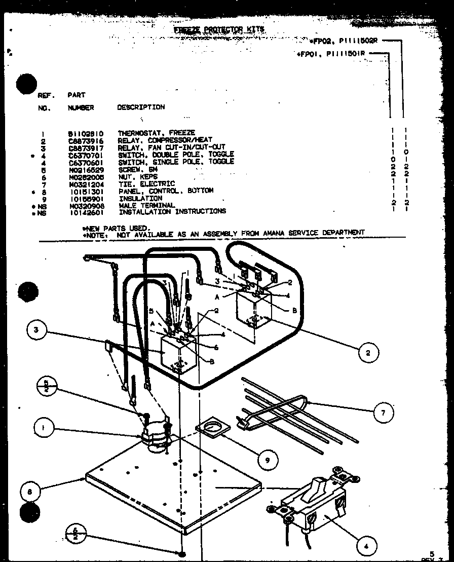 Amana CBK415B1/P6476305R freeze protector kits (fp01/p1111501r) (fp02/p1111502r) diagram