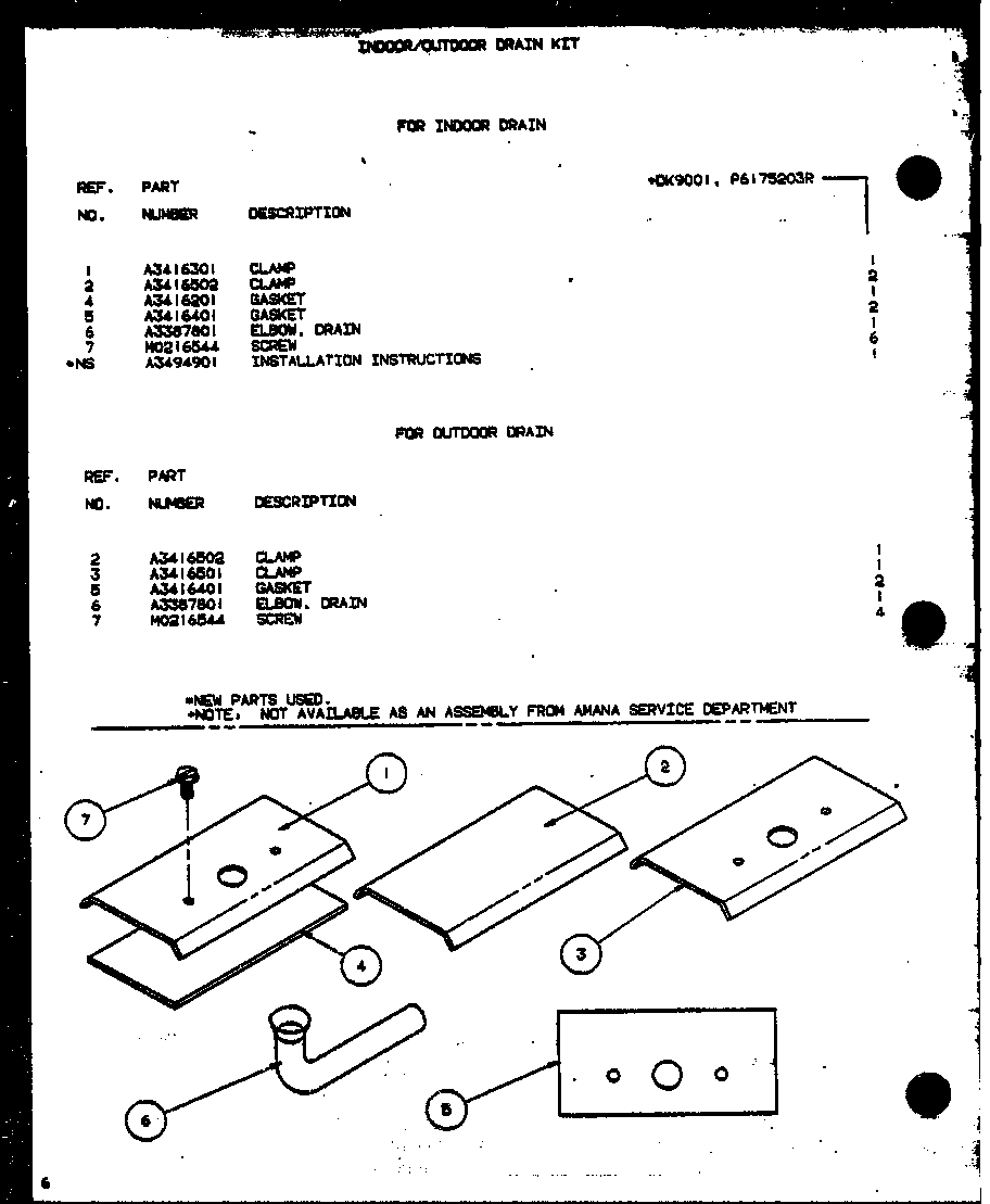 Amana CBK415B1/P6476305R indoor/outdoor drain kit (dk9001/p6175203r) diagram