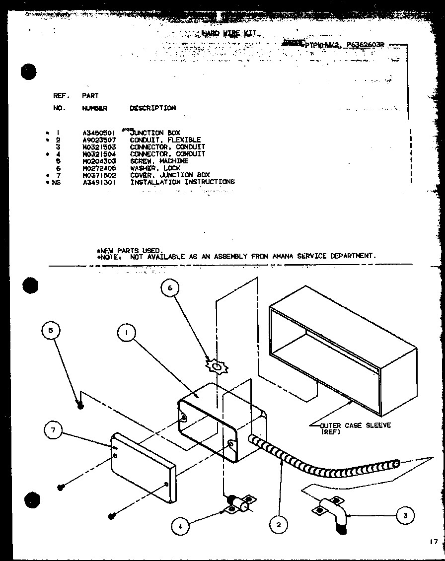 Amana CS430A1/P6332305R hard wire kit (ptpwhwk2/p6362603r) diagram