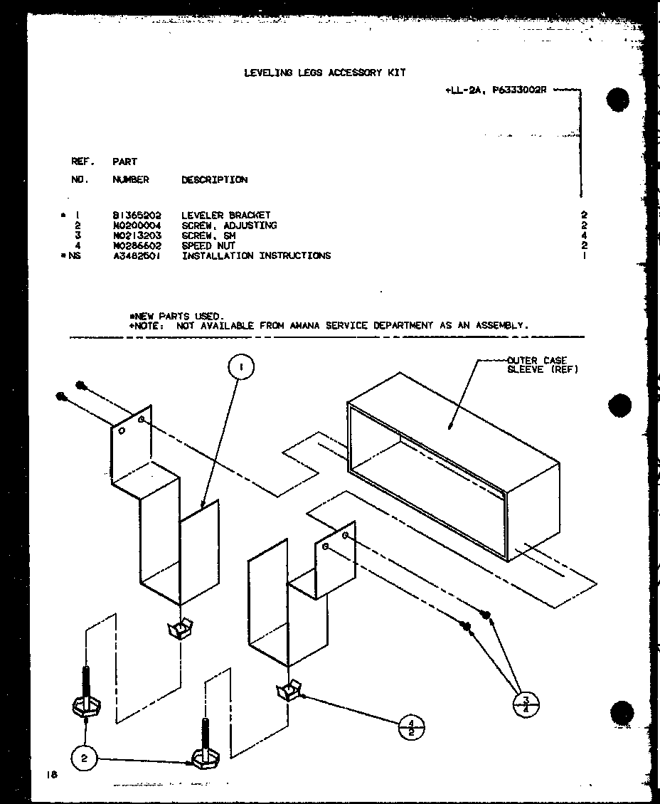 Amana CS430A1/P6332305R leveling legs accessory kit (ll-2a/p6333002r) diagram
