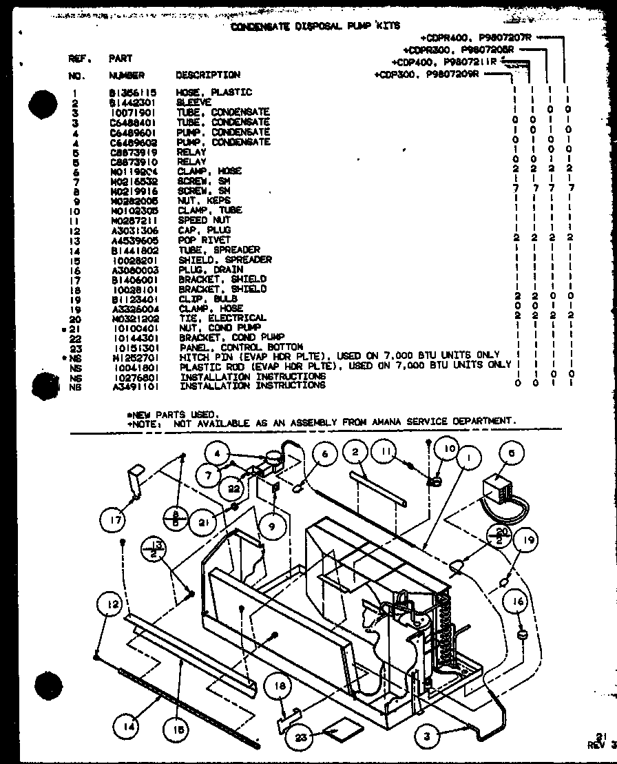 Amana CS430A1/P6332305R condensate disposal pump kits (cdp300/p9807209r) (cdp400/p9807211r) (cdpr300/p9807205r) (fdc01/p1124601r) (cdpr400/p9807207r) diagram