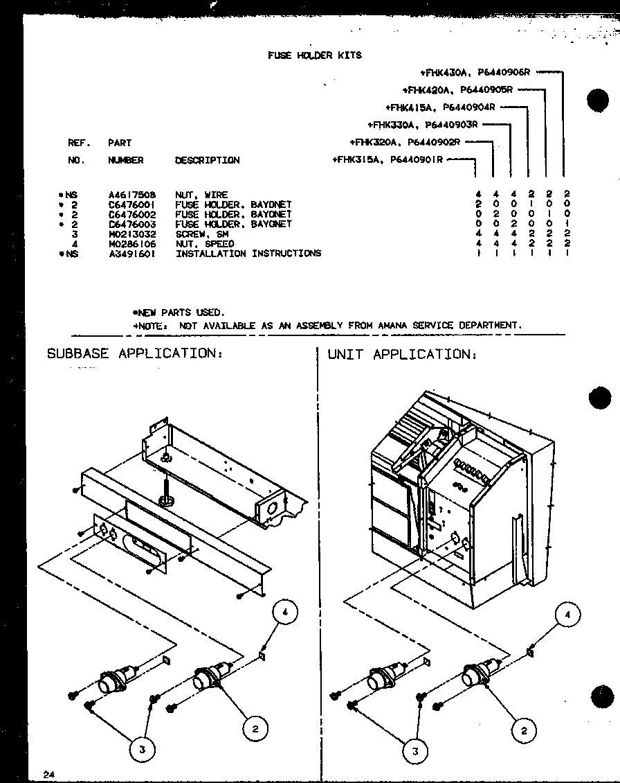 Amana CS430A1/P6332305R fuse holder kits (fhk315a/p6440901r) (fhk320a/p6440902r) (fhk415a/p6440904r) (fhk420a/p6440905r) (fhk430a/p6440906r) diagram