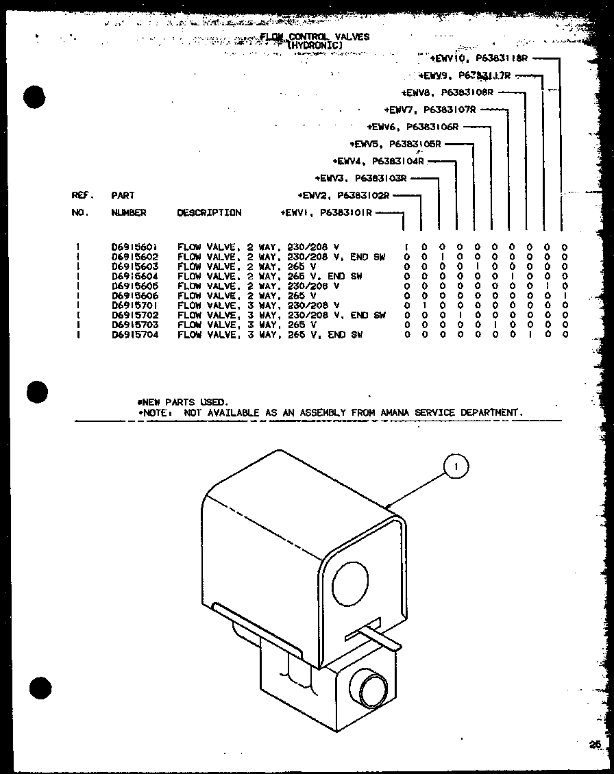 Amana CS430A1/P6332305R flow control valves (hydronic) (ewv1/p6383101r) diagram