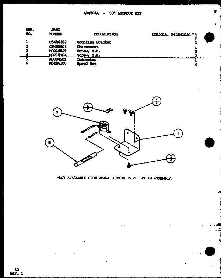 Amana SPCG600901A/P9999413C 50 degrees lockout kit diagram