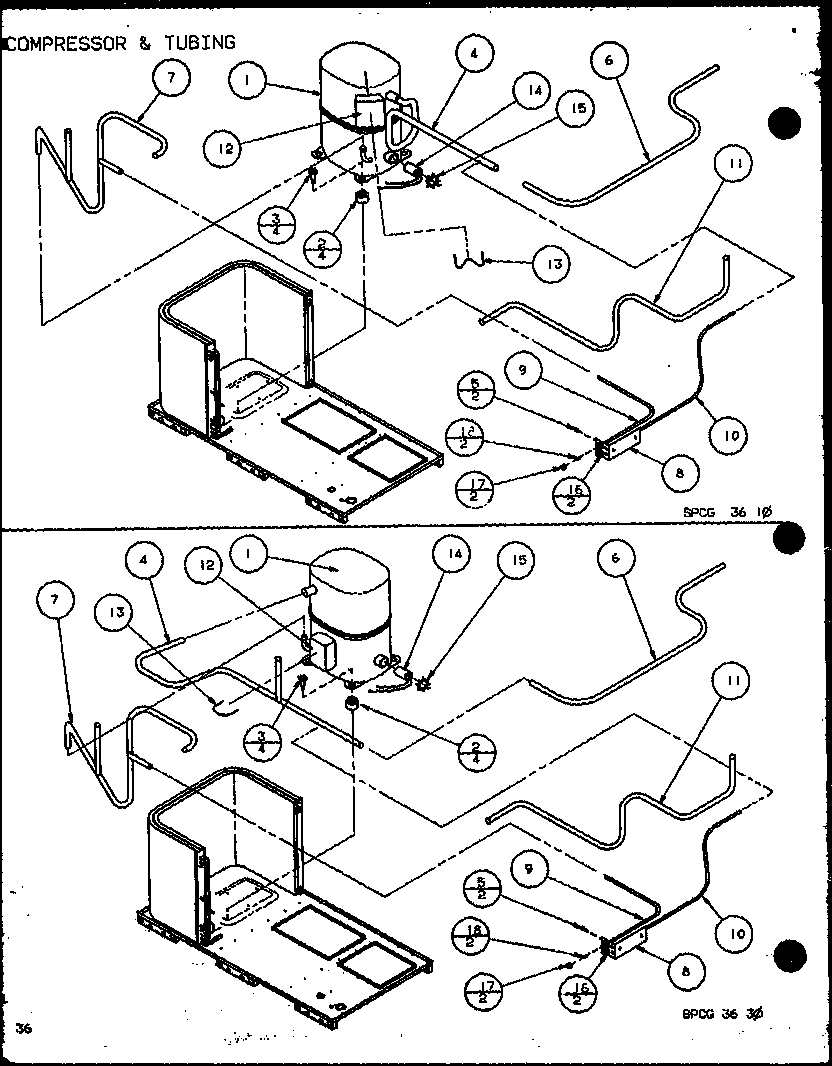 Amana PECE3A/P9850501C compressor & tubing (spcg360451a/p1105907c) (spcg360453a/p1105908c) (spcg360701a/p1105909c) (spcg360703a/p1105910c) (spcg360901a/p1105911c) (spcg360903a/p1105912c) diagram
