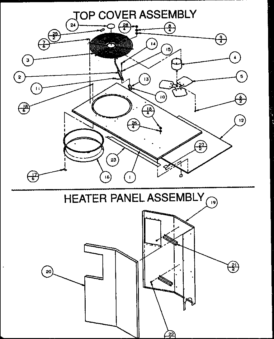 Amana PCB24B0002A/P1152204C top cover assembly/heater panel assembly diagram