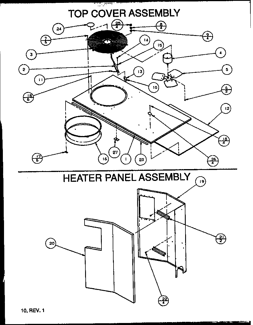 Amana PCA30B0002A/P1153602C top cover assembly/heater panel assembly diagram