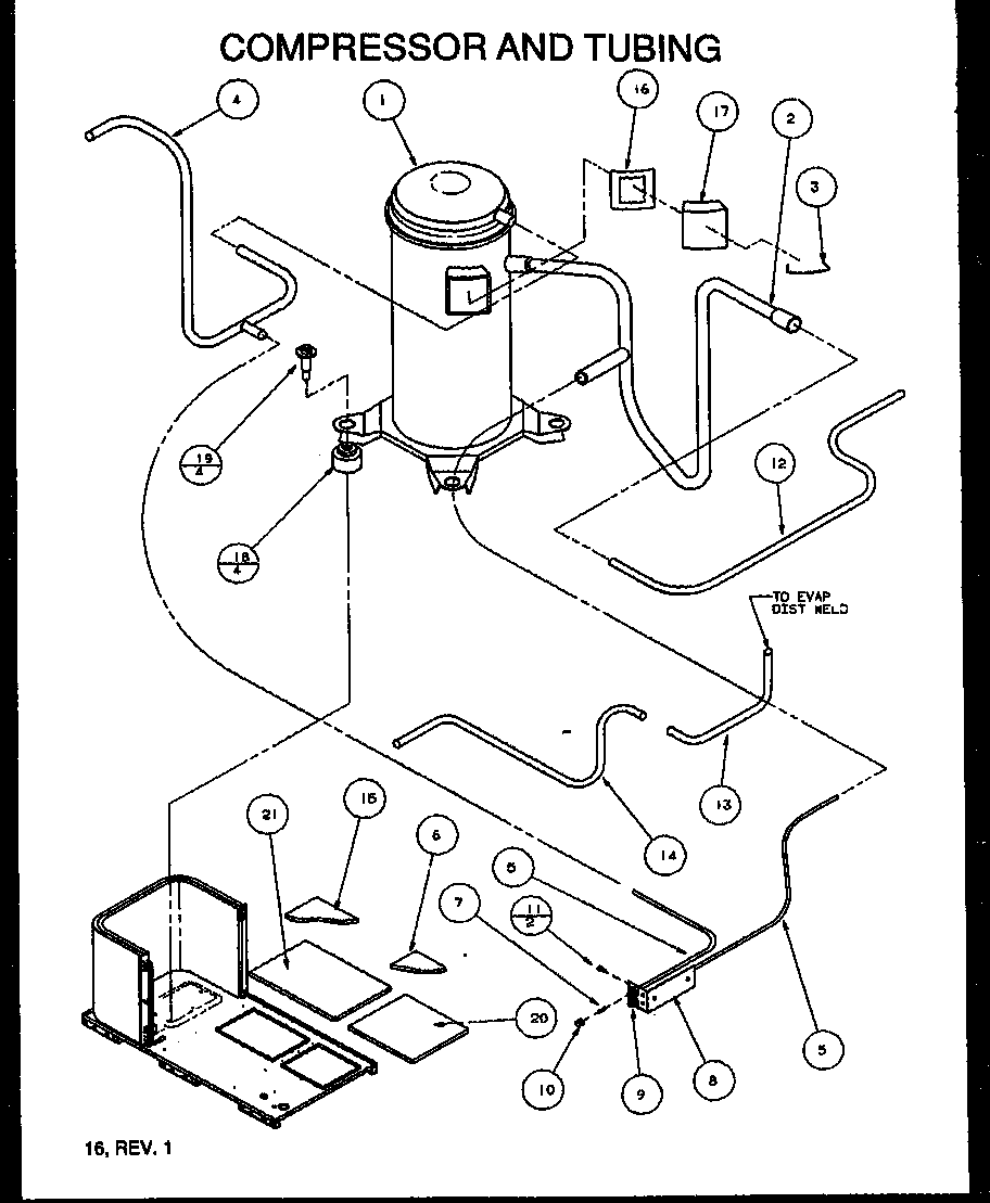 Amana PCA30B0002A/P1153602C compressor and tubing (pca42b0002a/p1153701c) (pca42b0003a/p1153702c) (pca48b0002a/p1153703c) (pca48b0003b/p1153708c) (pca48b0003a/p1153704c) (pca48b0002b/p1153707c) (pca48b0004a/p1153709c) (pca60b0002a/p1153705c) (pca60b0003a/p1153706c) (pca60b0004a/p115 diagram