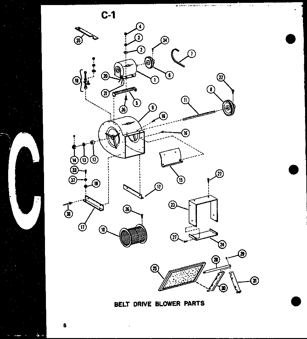 Amana GLE200M-R5/P96598-5F belt drive blower parts diagram