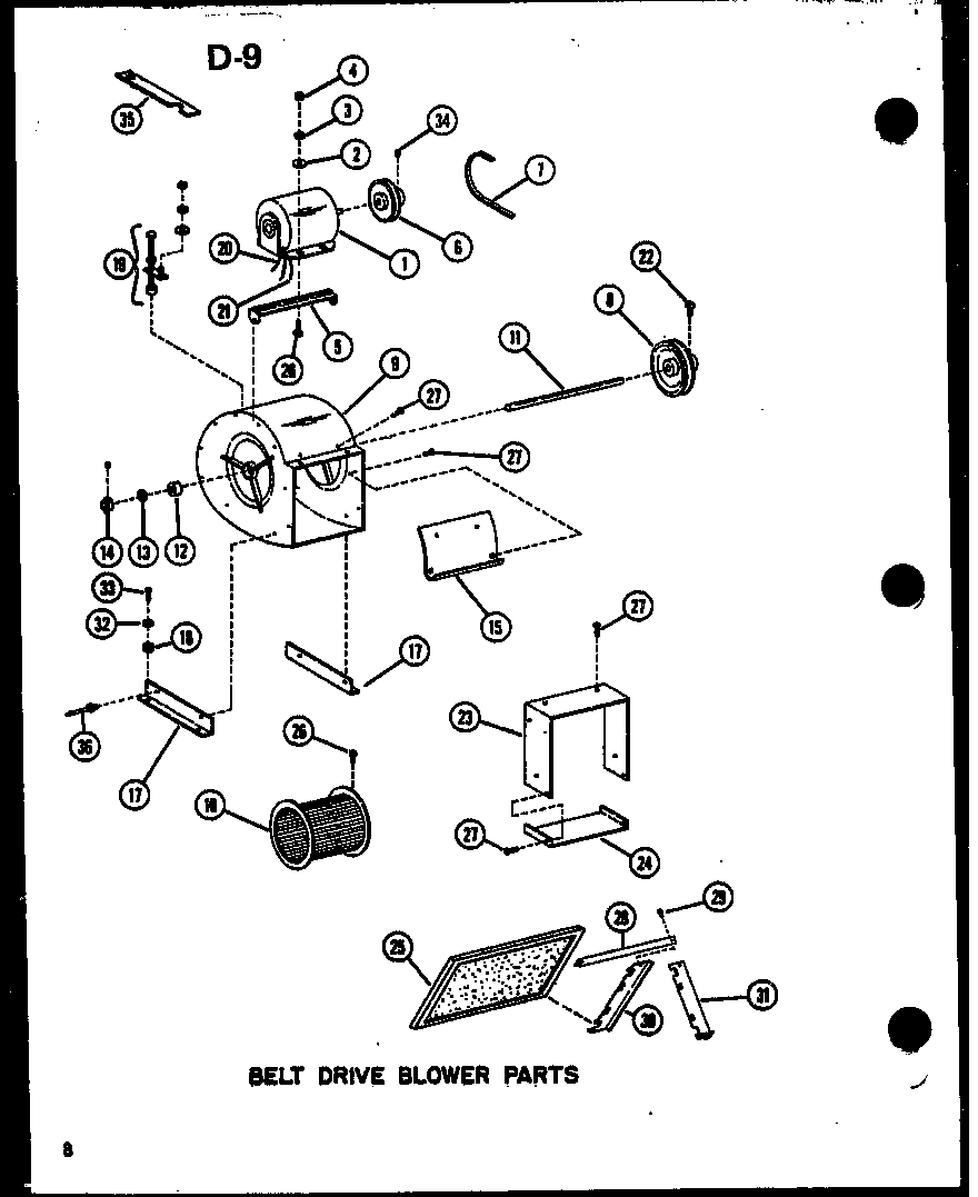 Amana GLE160M-R4/P96598-9F belt drive blower parts diagram
