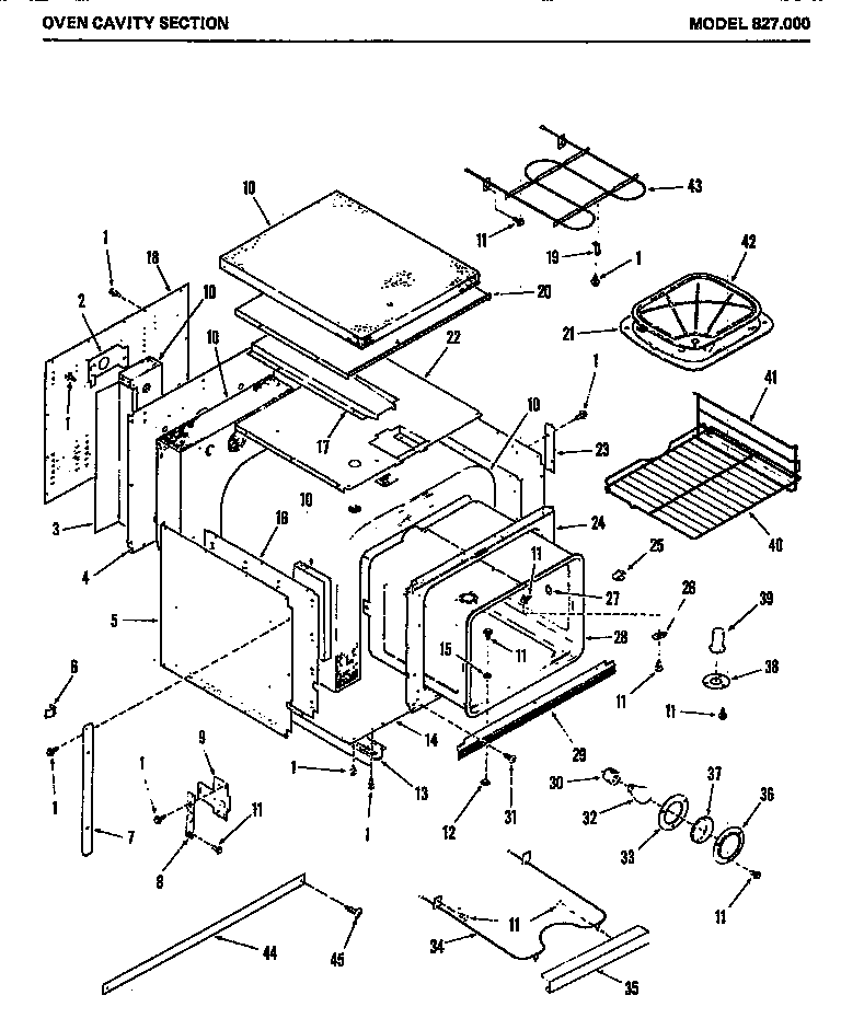 Amana 880.001 oven cavity section (827.000) diagram