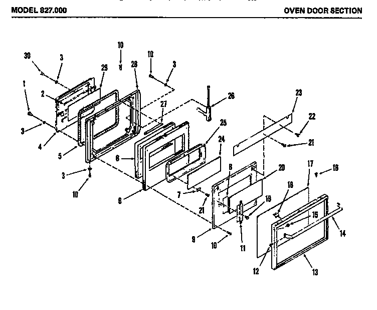 Amana 880.001 oven door section (827.000) diagram