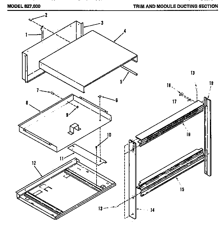 Amana 880.001 trim and module ducting section (827.000) diagram