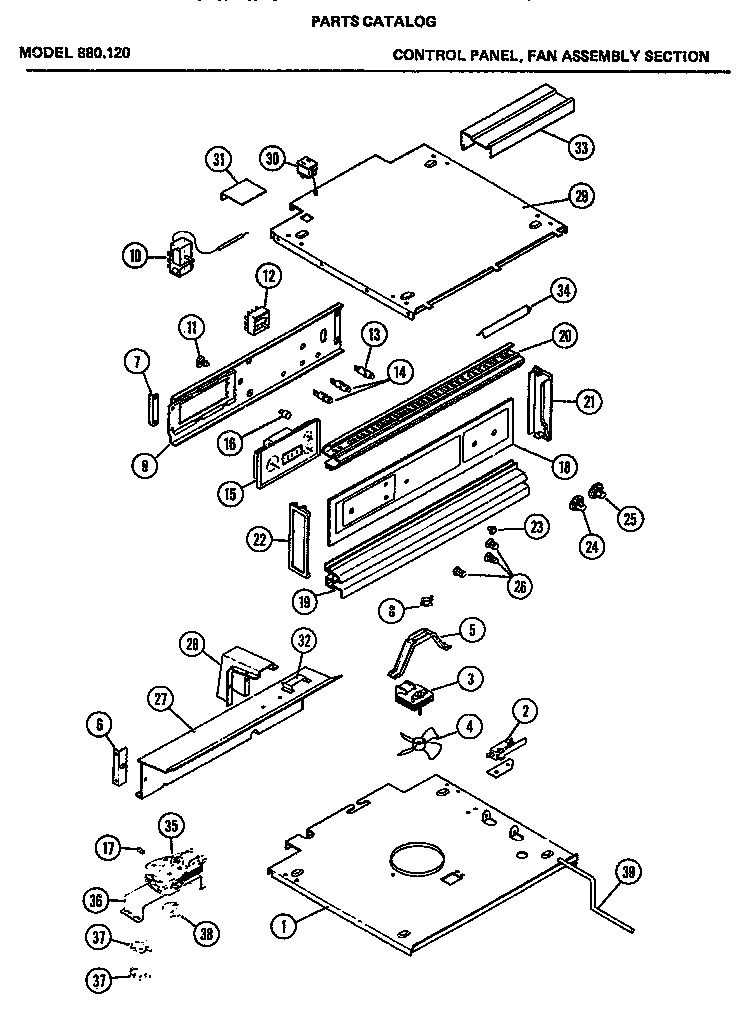 Amana 880.120 control panel fan assembly section diagram