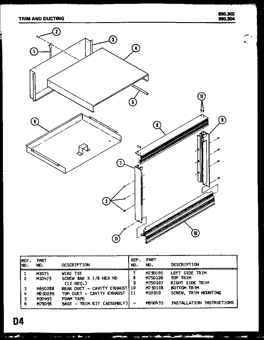 Amana 890.302 trim and ducting diagram