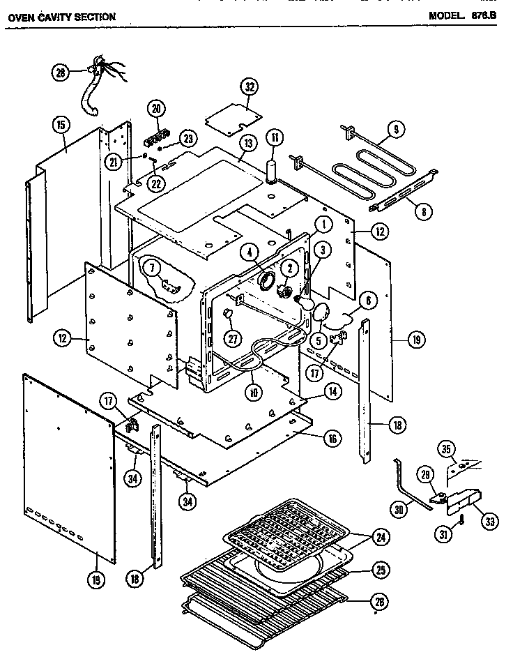 Amana 876.B oven cavity section diagram