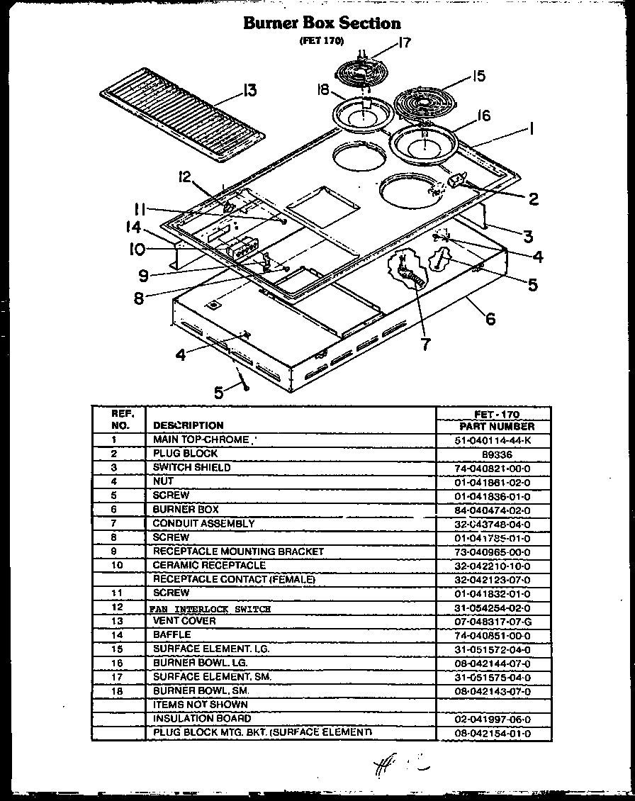 Modern Maid FET170 burner box section diagram
