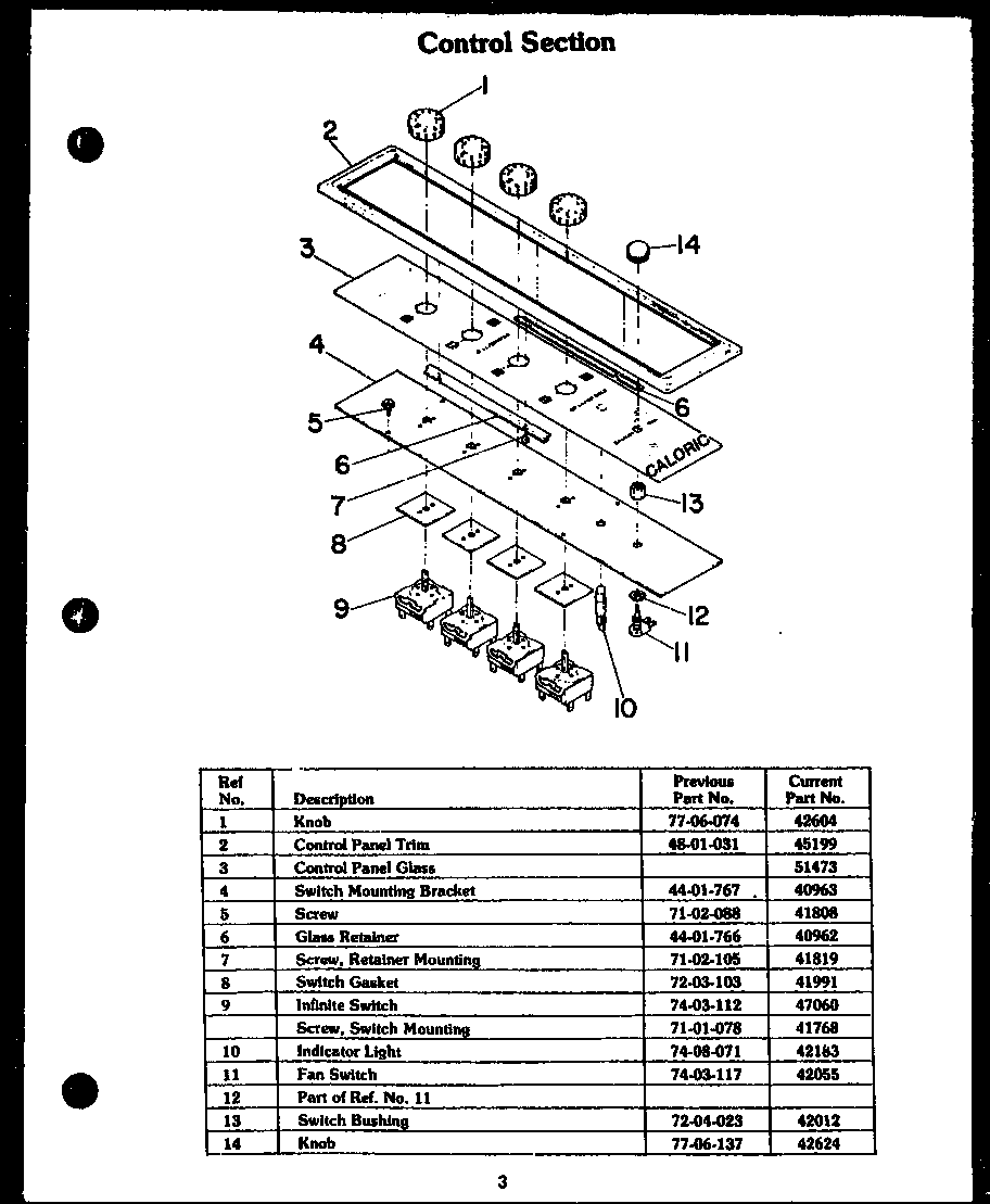 Caloric EDR648 control section diagram