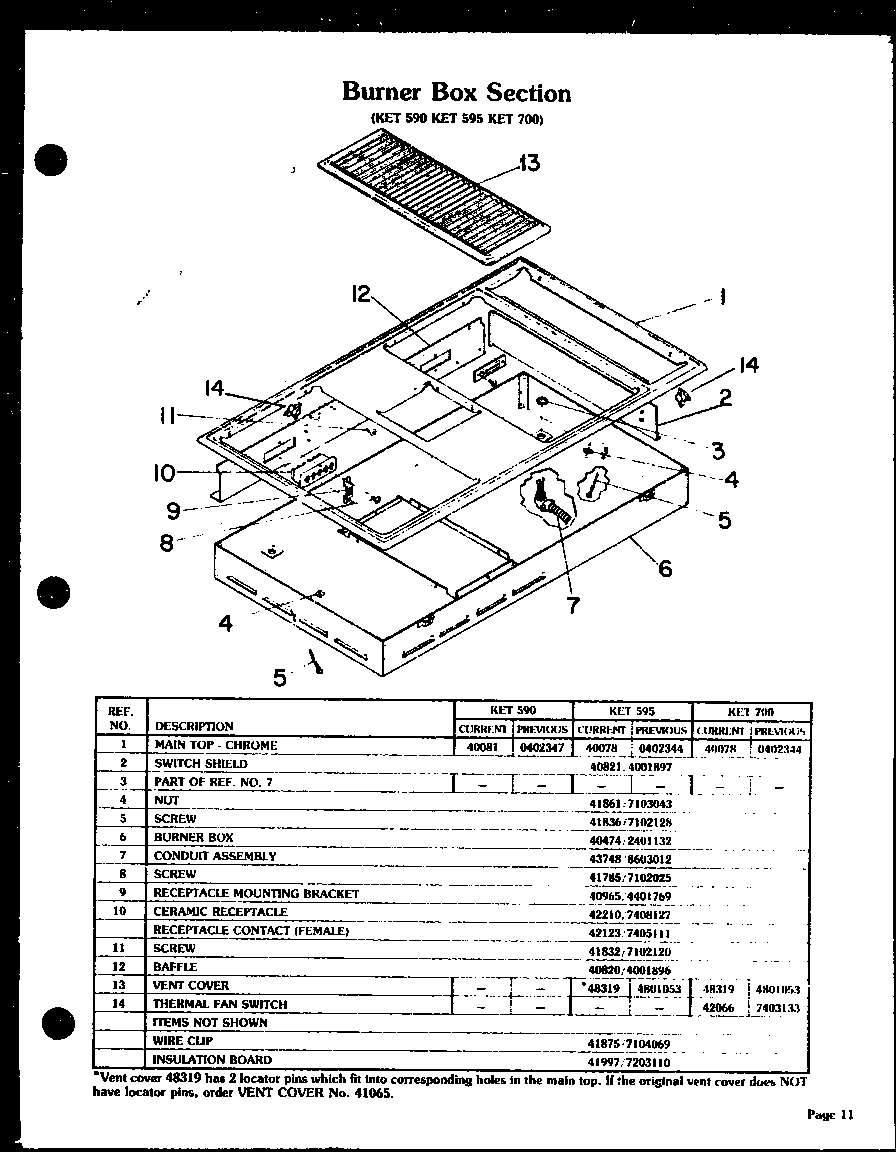 Modern Maid KET595 burner box section (ket590) (ket595) (ket700) diagram