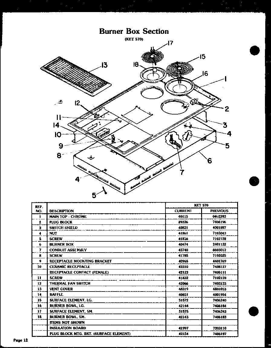 Modern Maid KET595 burner box section (ket570) diagram