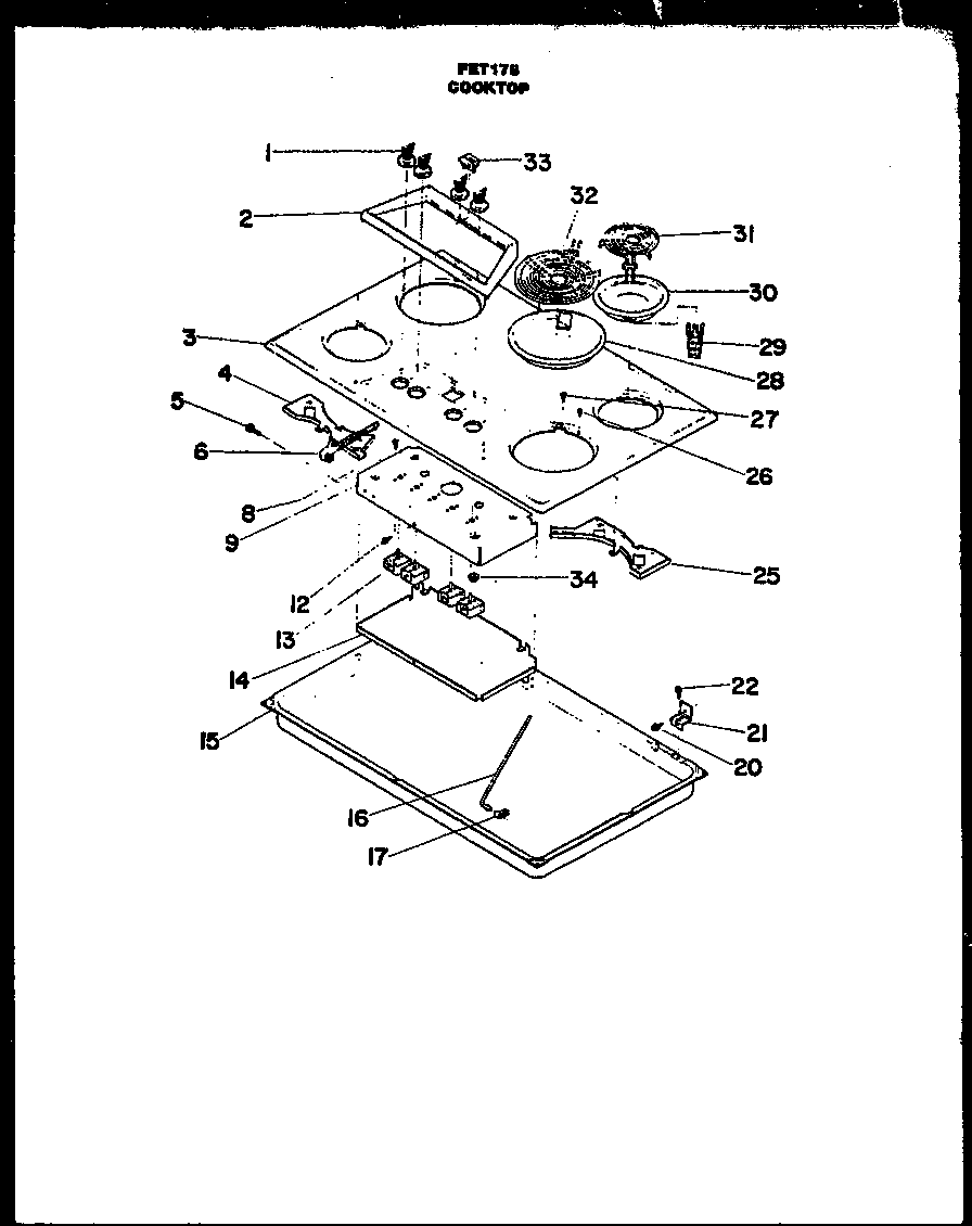 Modern Maid FET178 cooktop/controls diagram