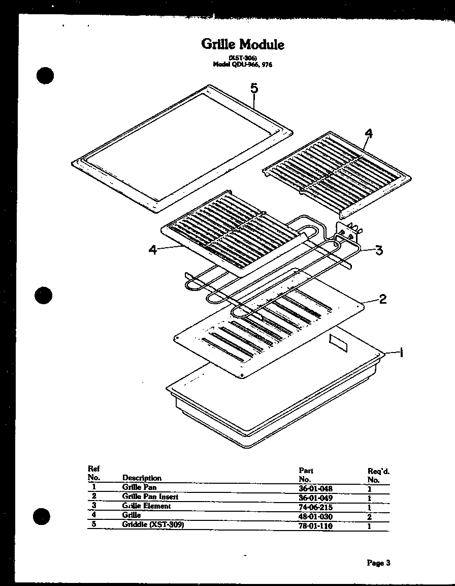 Modern Maid QDU-976 grille module (qdu-966) (qdu-976) diagram
