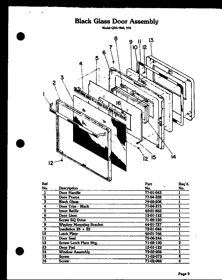Modern Maid QDU-976 black glass door assembly (qdu-966) (qdu-976) diagram